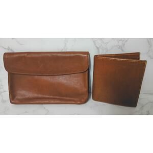 MUNDI Cognac Leather Wallet and Unbranded Leather/Suede Clutch
